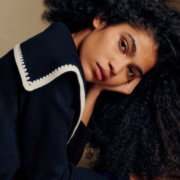 Sezane Naya Jumper Marine with Ecru Details - Picture 2 of 10